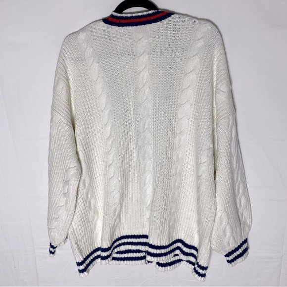 American Eagle Outfitters Oversized Cable Knit White Blue Cardigan Sweater L - Picture 2 of 16